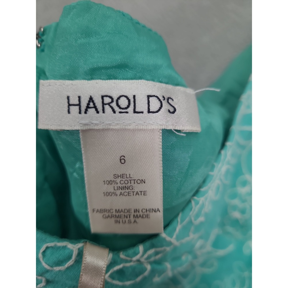 HAROLDS Turquoise White Paisley Embroidered Knee Length Sundress Size 6 - Picture 7 of 9